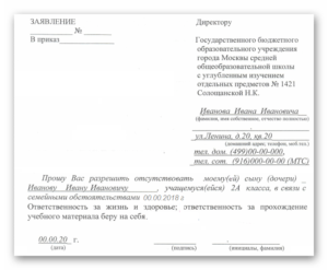 Заявление по семейным обстоятельствам в школу