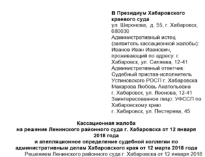 Кассационная жалоба в президиум красноярского краевого суда