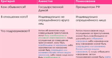 Отличие амнистии от помилования таблица