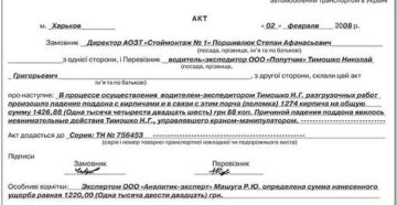 Акт о повреждении машины при выгрузке груза