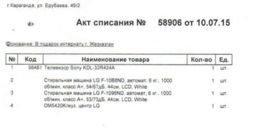Причина списания холодильника в акте на списание